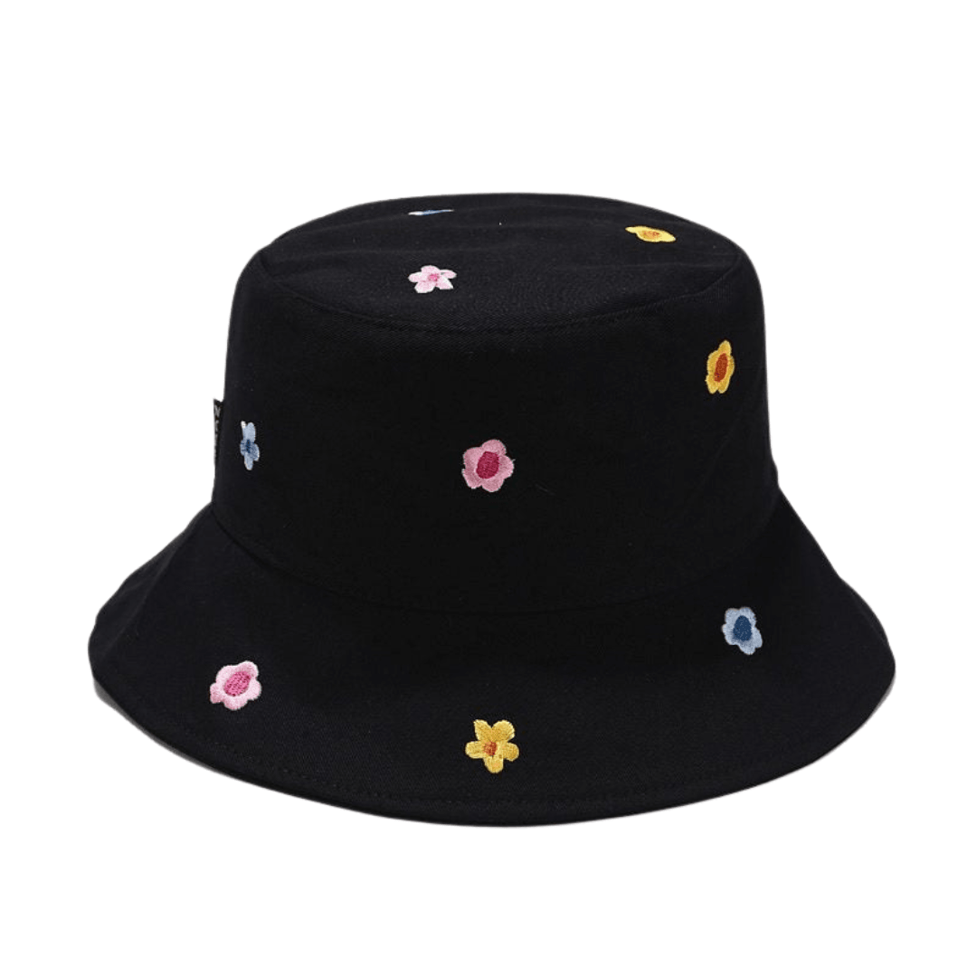 Black bucket hat with flowers
