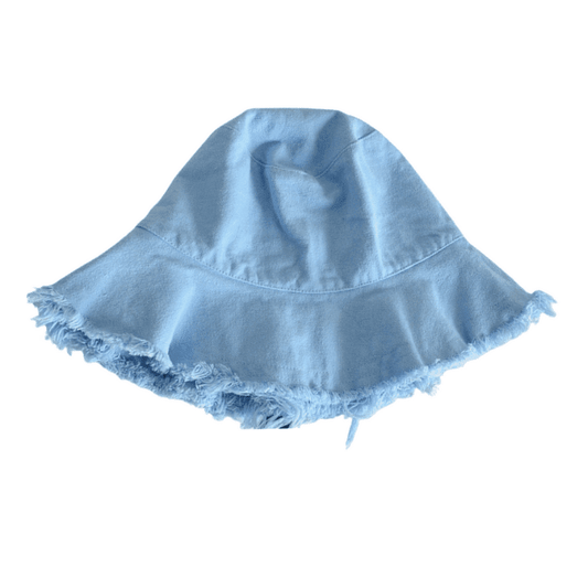 Blue frayed bucket hat cotton