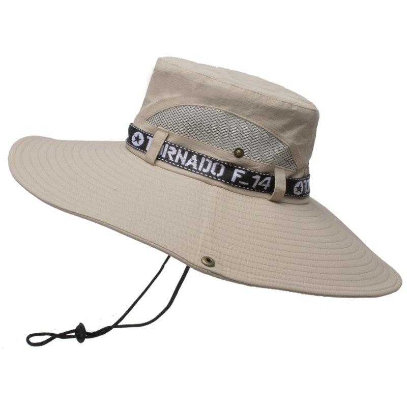 wide brim bucket hat
