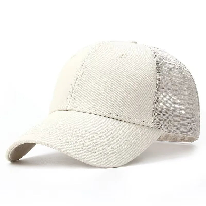 Beige mesh cap on a white background